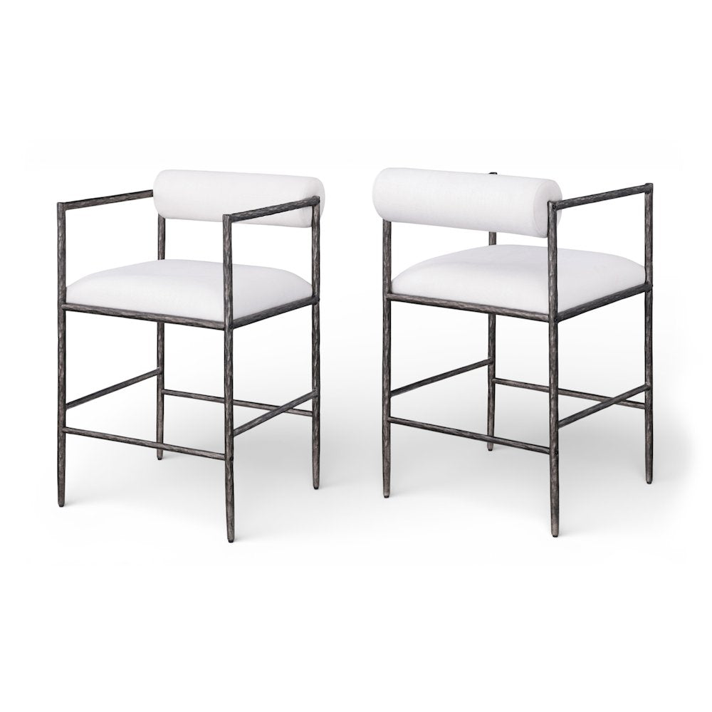 Axis Cream Linen Textured Fabric Upholstered Counter Stool, Set of 2