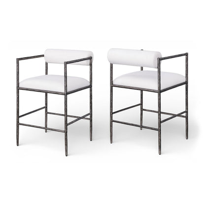 Axis Cream Linen Textured Fabric Upholstered Counter Stool, Set of 2