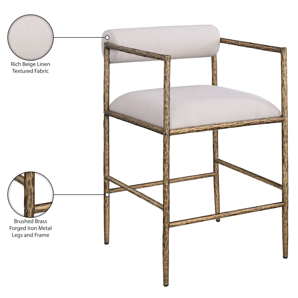 Axis Beige Linen Textured Fabric Upholstered Counter Stool, Set of 2