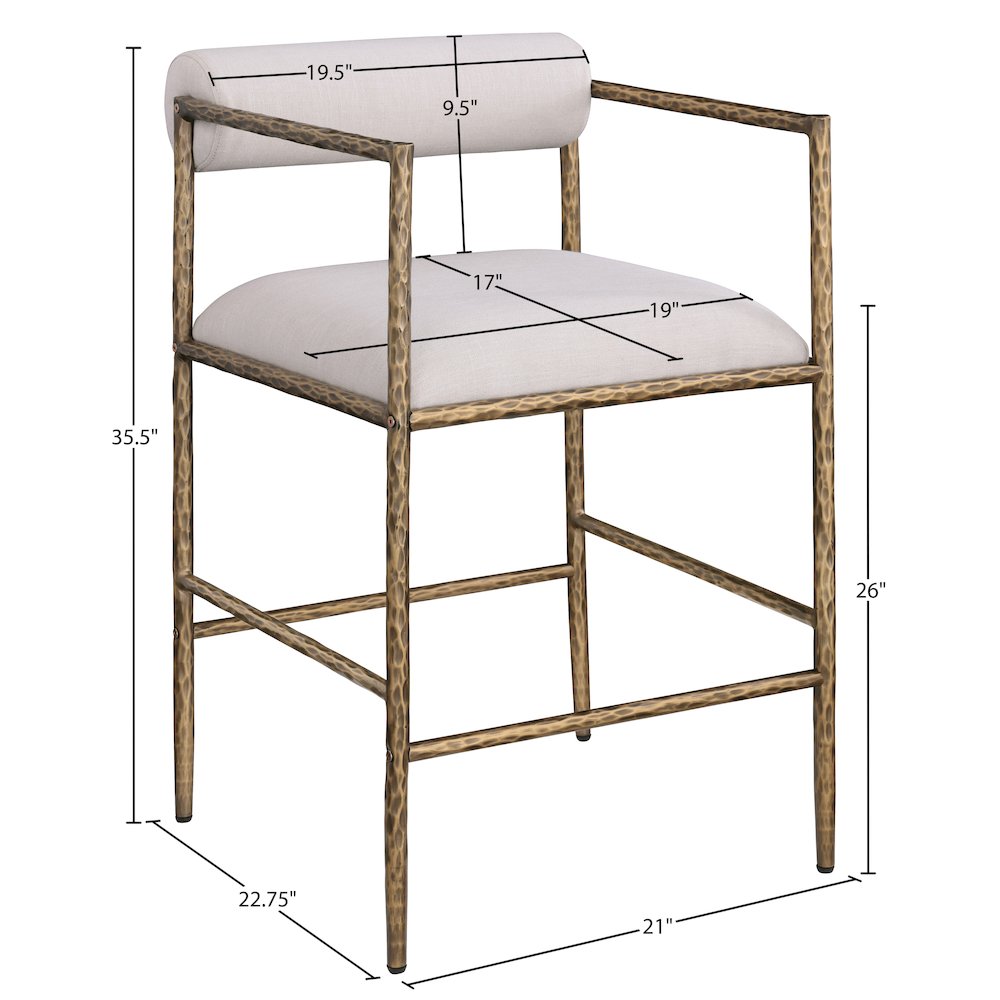 Axis Beige Linen Textured Fabric Upholstered Counter Stool, Set of 2