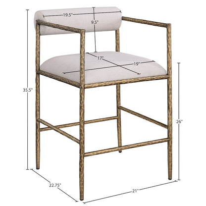 Axis Beige Linen Textured Fabric Upholstered Counter Stool, Set of 2