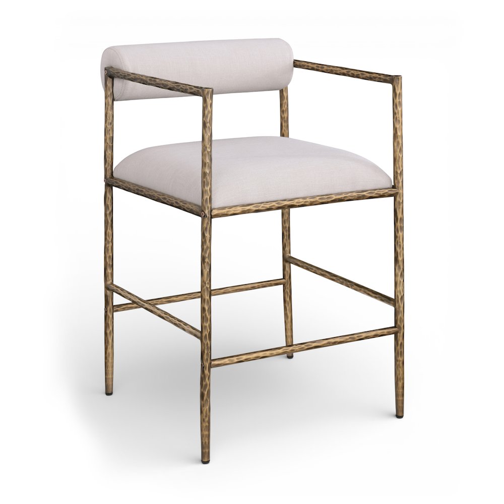 Axis Beige Linen Textured Fabric Upholstered Counter Stool, Set of 2