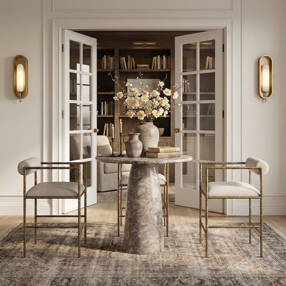 Axis Beige Linen Textured Fabric Upholstered Counter Stool, Set of 2
