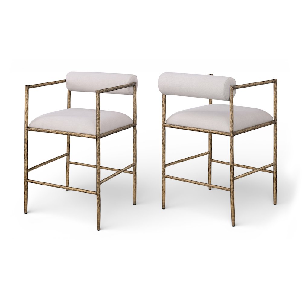 Axis Beige Linen Textured Fabric Upholstered Counter Stool, Set of 2