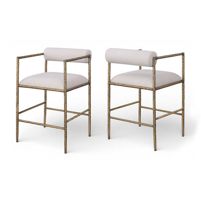 Axis Beige Linen Textured Fabric Upholstered Counter Stool, Set of 2