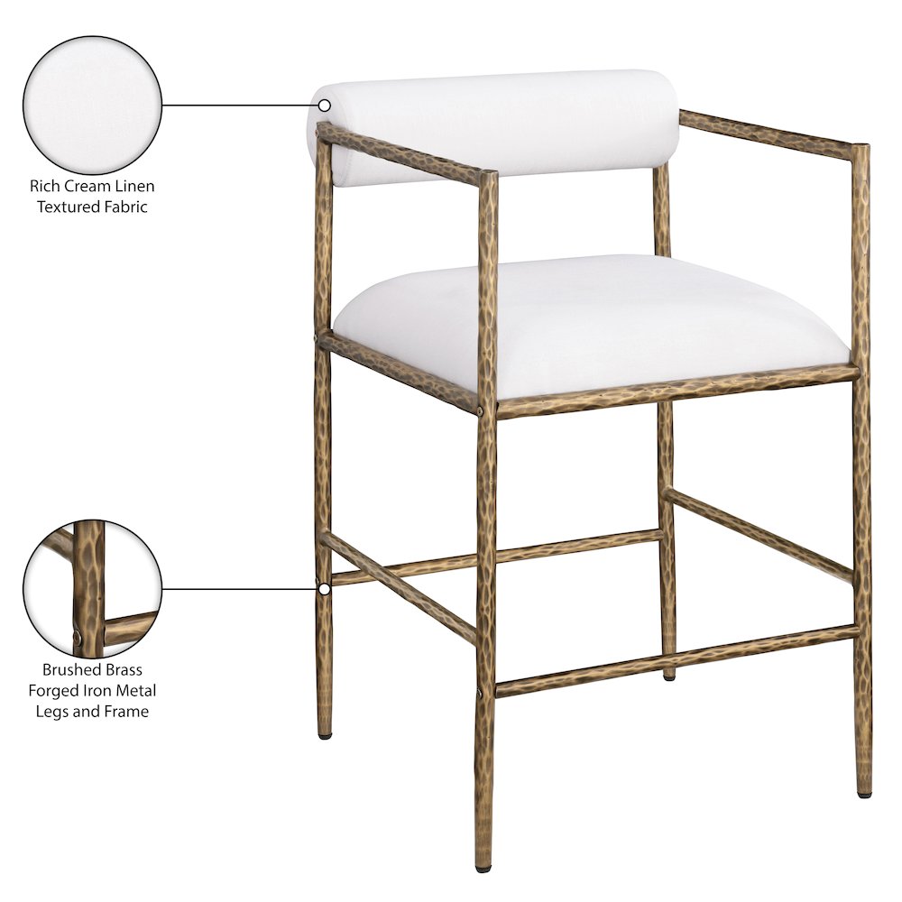Axis Cream Linen Textured Fabric Upholstered Counter Stool, Set of 2