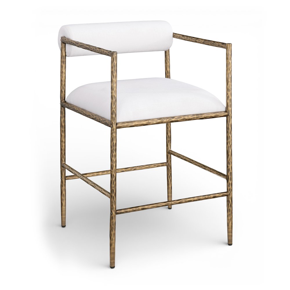 Axis Cream Linen Textured Fabric Upholstered Counter Stool, Set of 2
