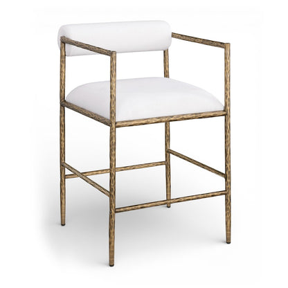 Axis Cream Linen Textured Fabric Upholstered Counter Stool, Set of 2