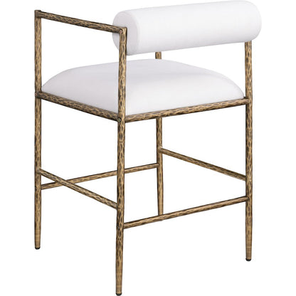 Axis Cream Linen Textured Fabric Upholstered Counter Stool, Set of 2