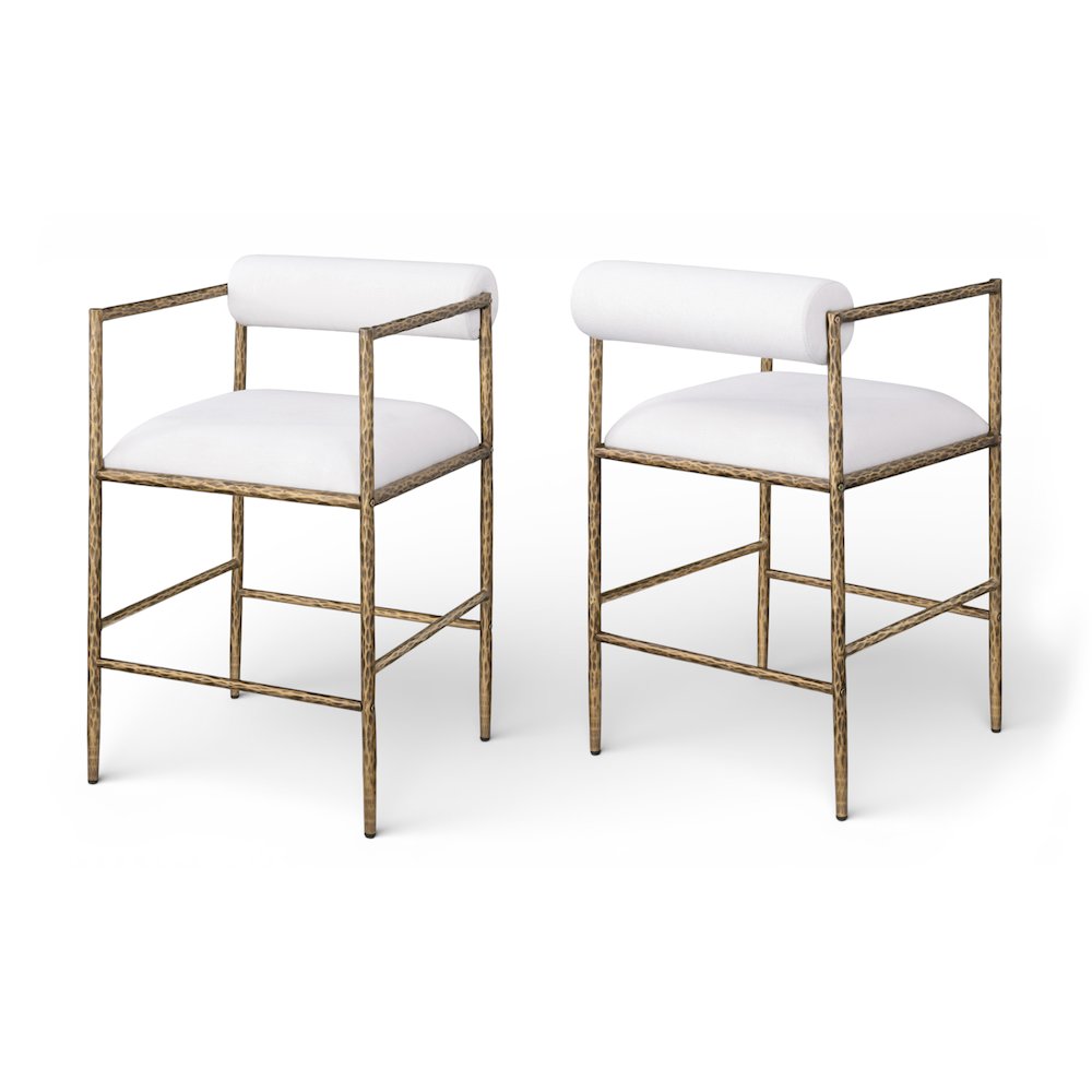 Axis Cream Linen Textured Fabric Upholstered Counter Stool, Set of 2