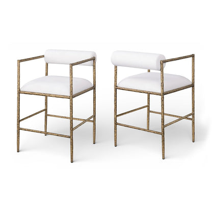 Axis Cream Linen Textured Fabric Upholstered Counter Stool, Set of 2