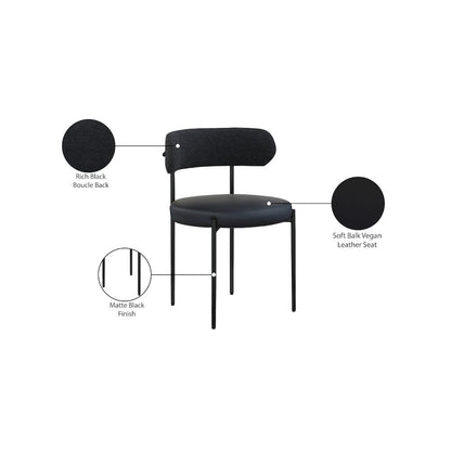 Beacon Black Vegan Leather and Boucle Fabric Dining Chair, Set of 2