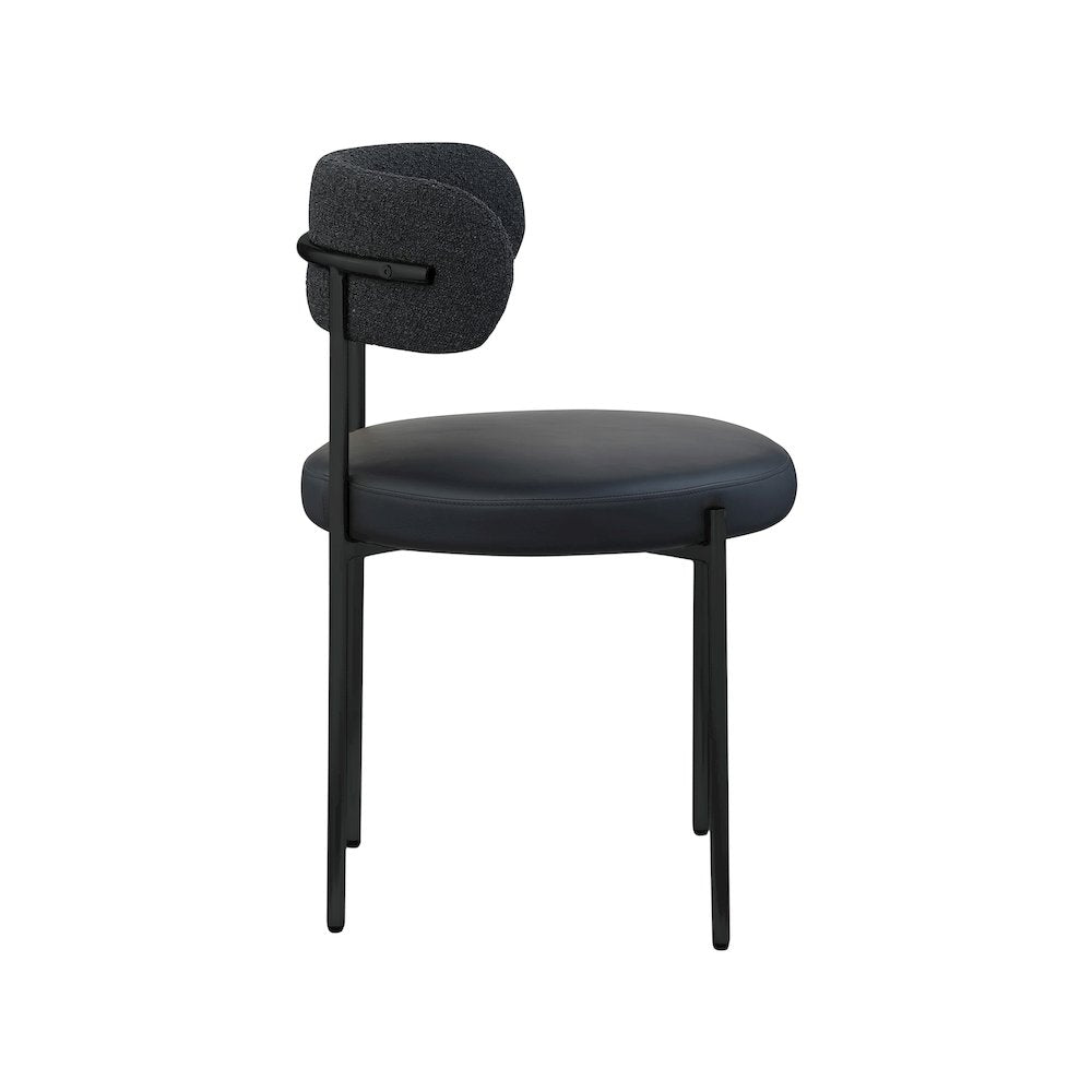 Beacon Black Vegan Leather and Boucle Fabric Dining Chair, Set of 2