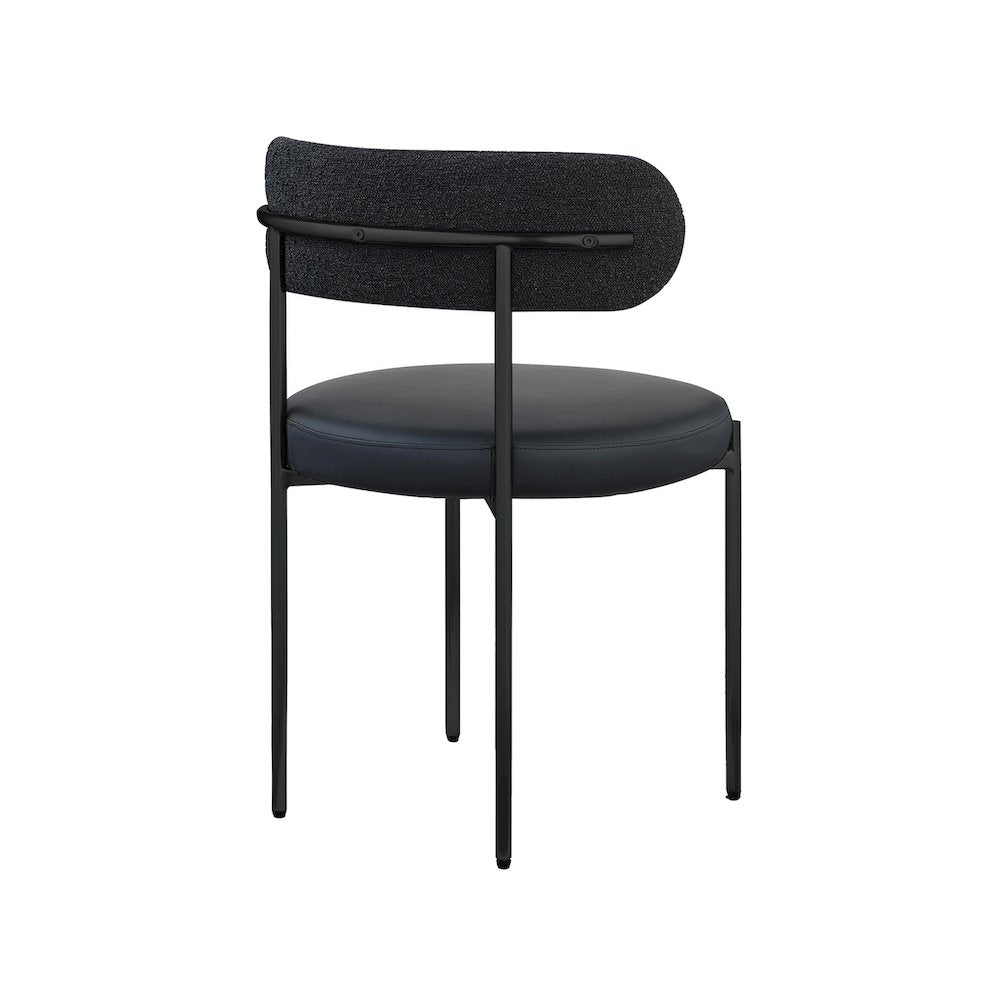 Beacon Black Vegan Leather and Boucle Fabric Dining Chair, Set of 2