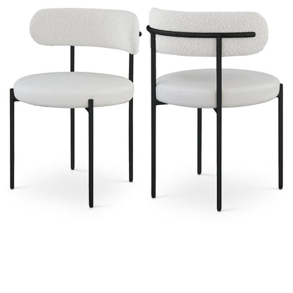 Beacon Cream Vegan Leather and Boucle Fabric Dining Chair, Set of 2