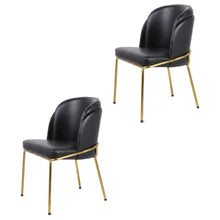 Vegan Leather Dining Chairs with Gold Iron Legs, Black Vegan Leather, Set of 2