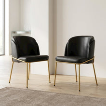 Vegan Leather Dining Chairs with Gold Iron Legs, Black Vegan Leather, Set of 2