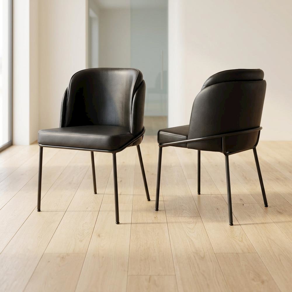 Starlight Canyon Home Vegan Leather Dining Chairs Set of 2, Black Vegan Leather