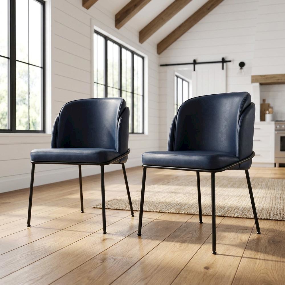 Starlight Canyon Home Vegan Leather Dining Chairs Set of 2, Navy Vegan Leather