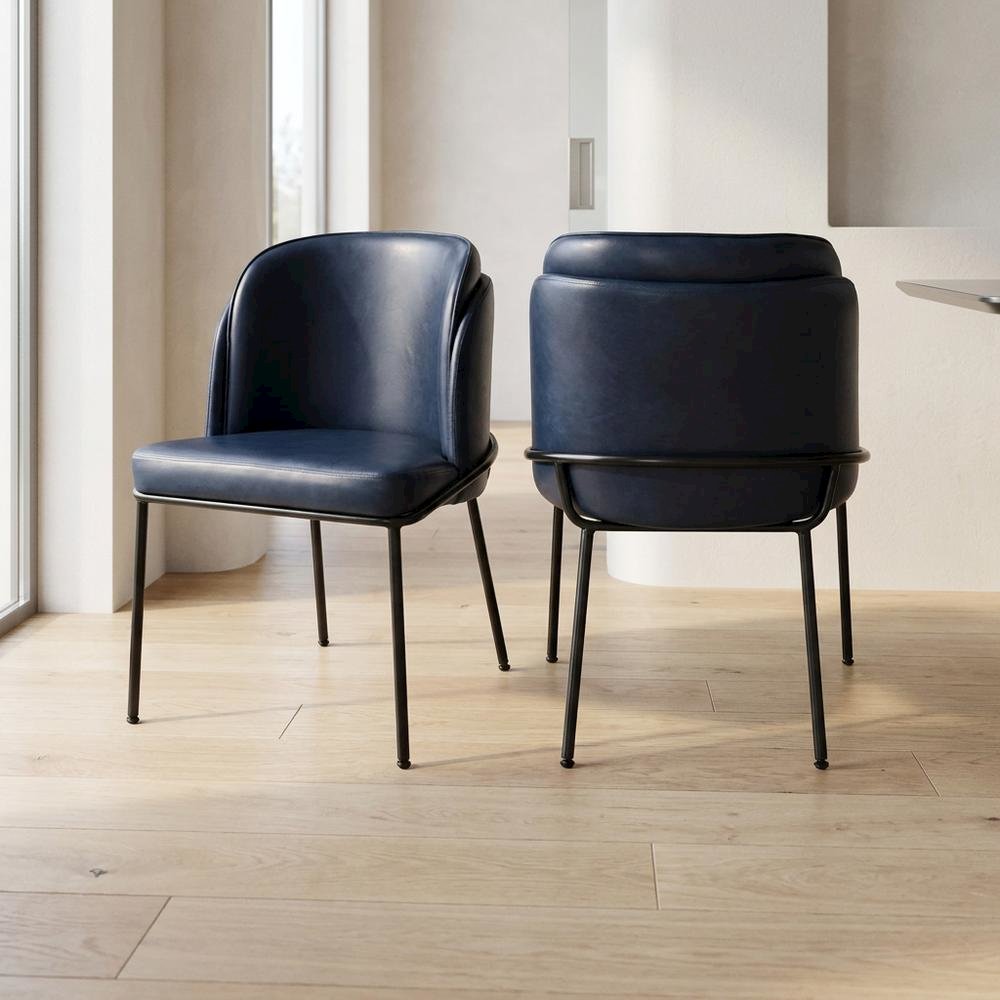 Starlight Canyon Home Vegan Leather Dining Chairs Set of 2, Navy Vegan Leather