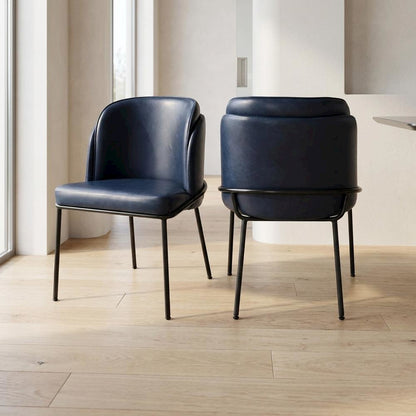 Starlight Canyon Home Vegan Leather Dining Chairs Set of 2, Navy Vegan Leather