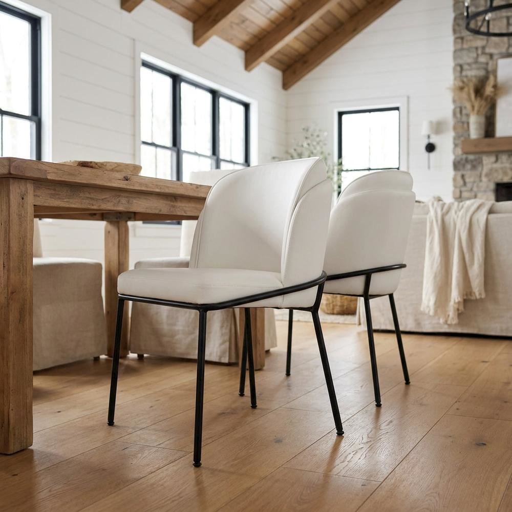 Starlight Canyon Home Vegan Leather Dining Chairs Set of 2, White Vegan Leather