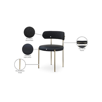Beacon Black Vegan Leather and Boucle Fabric Dining Chair, Set of 2