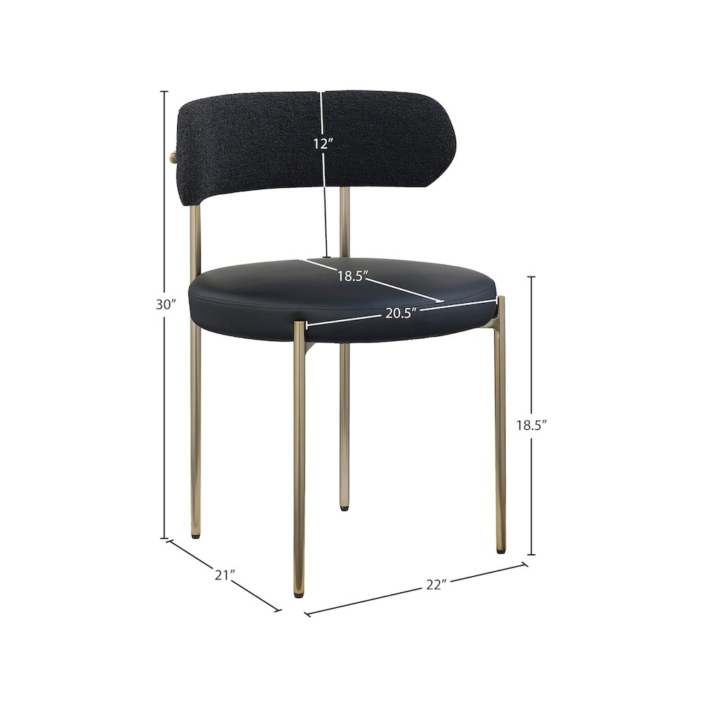 Beacon Black Vegan Leather and Boucle Fabric Dining Chair, Set of 2