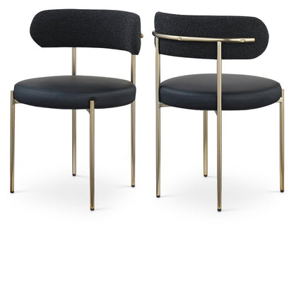 Beacon Black Vegan Leather and Boucle Fabric Dining Chair, Set of 2