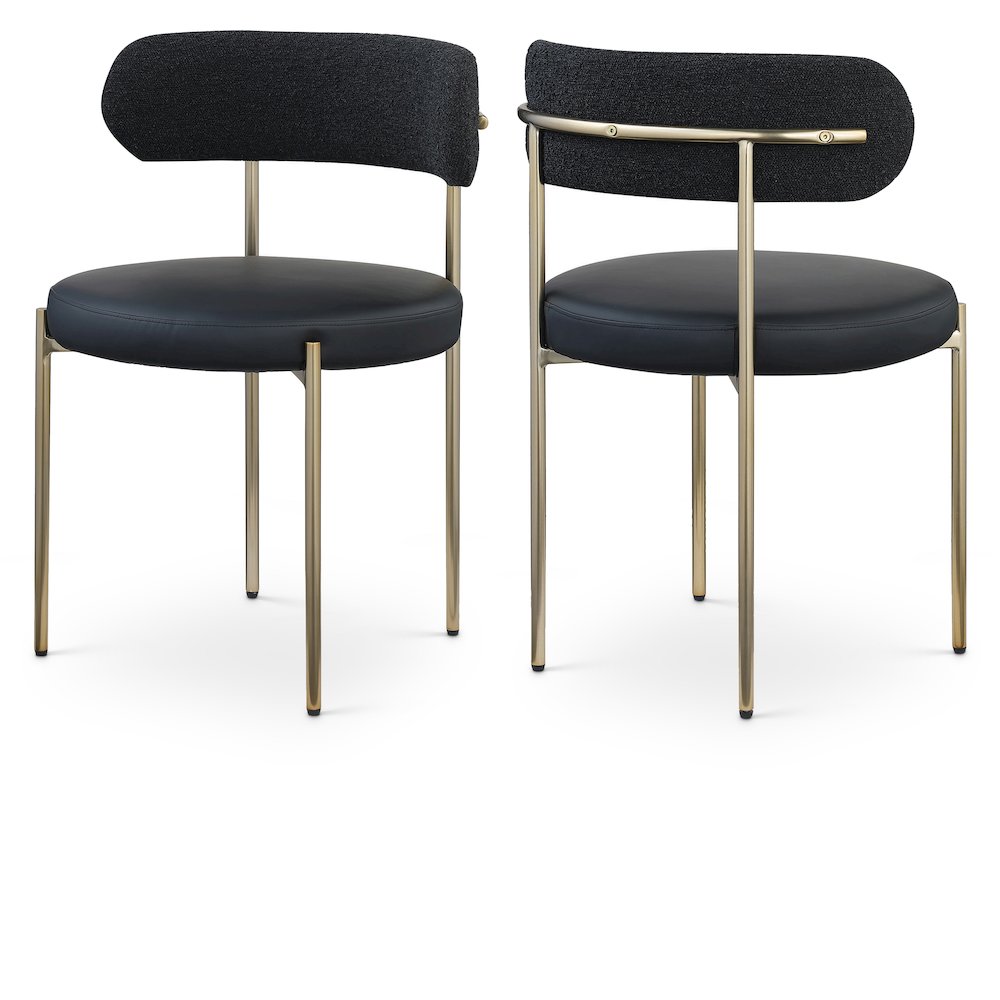 Beacon Black Vegan Leather and Boucle Fabric Dining Chair, Set of 2