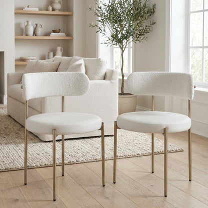 Brushed Brass Vegan Leather and Boucle Dining Chairs Set of 2