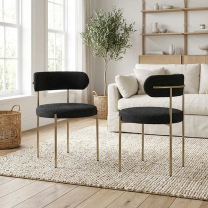 Brushed Brass Dining Chair Set of 2 with Boucle Fabric and Contemporary Design