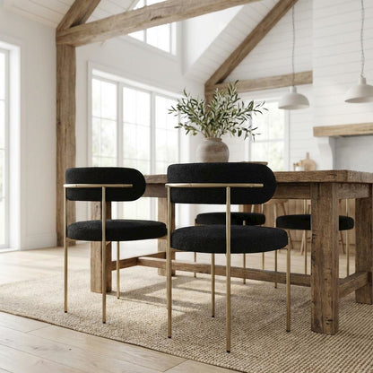 Brushed Brass Dining Chair Set of 2 with Boucle Fabric and Contemporary Design