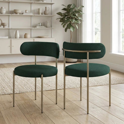 Brushed Brass Dining Chair Set of 2 with Boucle Fabric Cushioned Seats