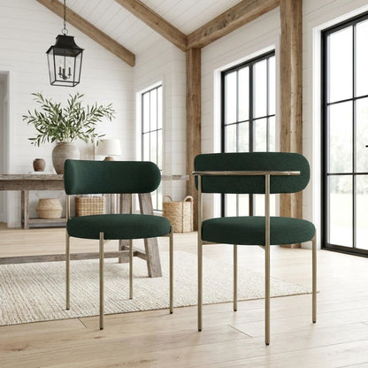Brushed Brass Dining Chair Set of 2 with Boucle Fabric Cushioned Seats