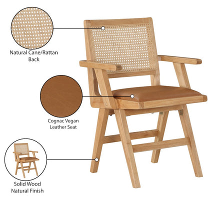 Abby Cognac Vegan Leather Dining Arm Chair, Set of 2