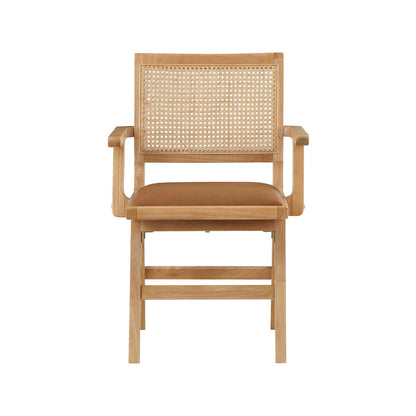Abby Cognac Vegan Leather Dining Arm Chair, Set of 2