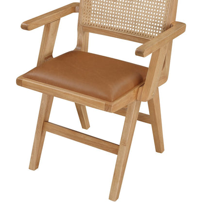Abby Cognac Vegan Leather Dining Arm Chair, Set of 2