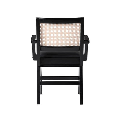 Abby Black Vegan Leather Dining Arm Chair, Set of 2