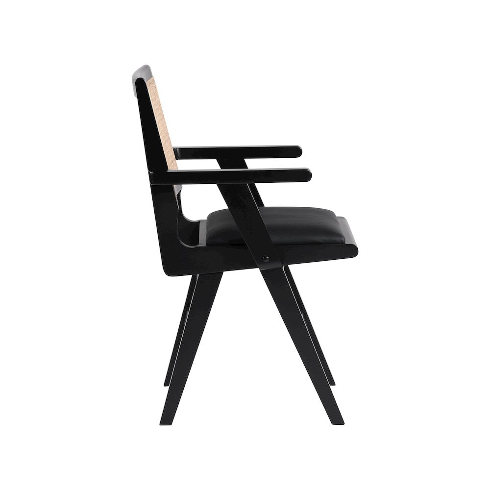 Abby Black Vegan Leather Dining Arm Chair, Set of 2