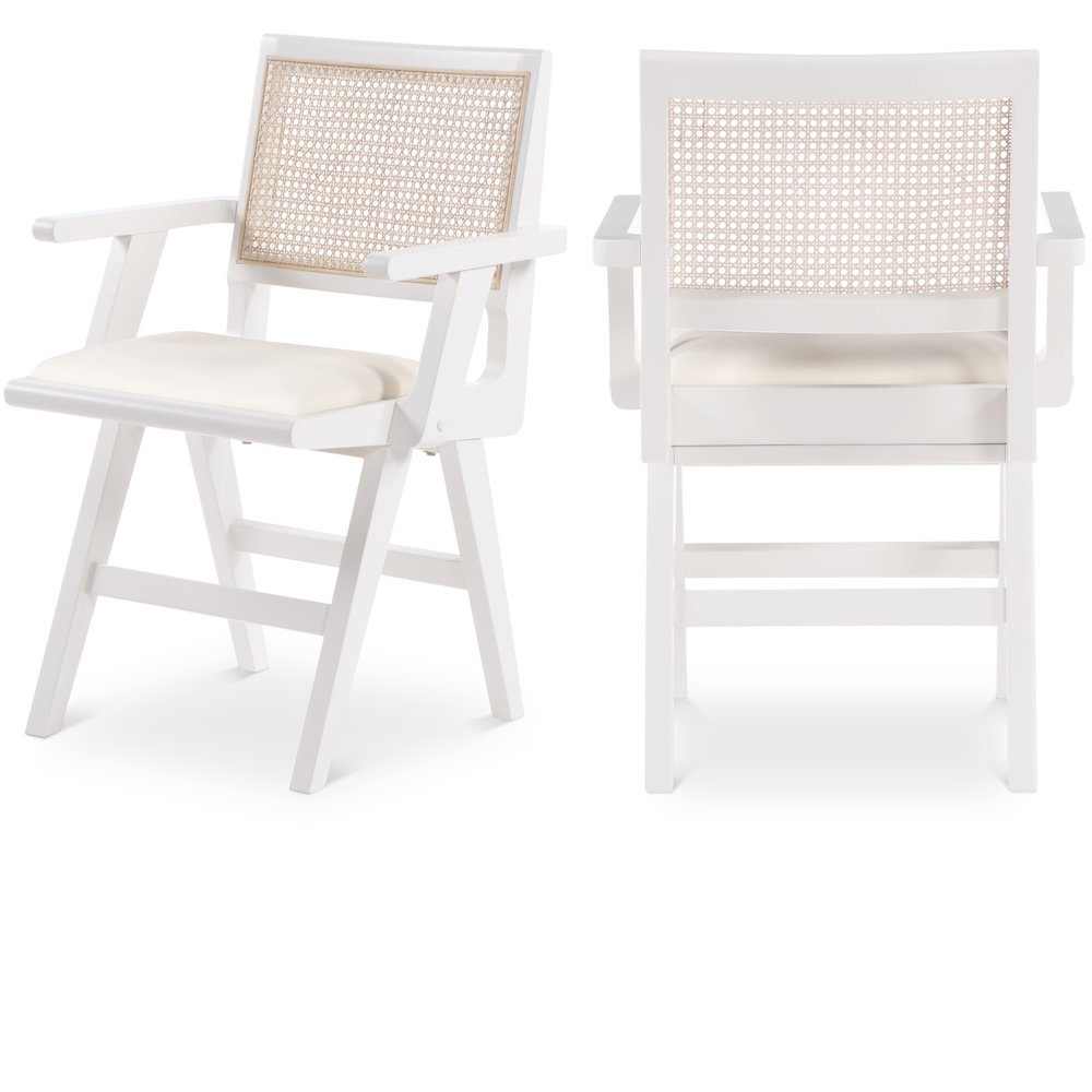 Abby Cream Vegan Leather Dining Arm Chair, Set of 2