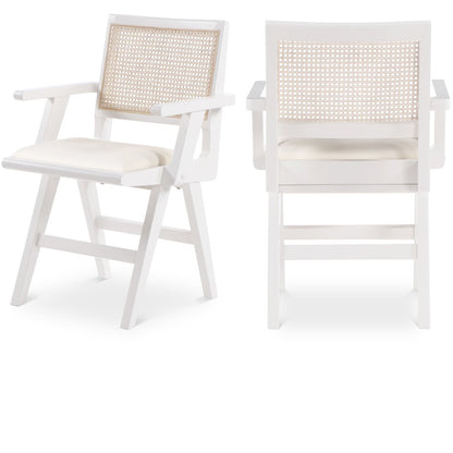 Abby Cream Vegan Leather Dining Arm Chair, Set of 2