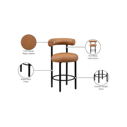 Bordeaux Cognac Vegan Leather Counter Stool, Set of 2