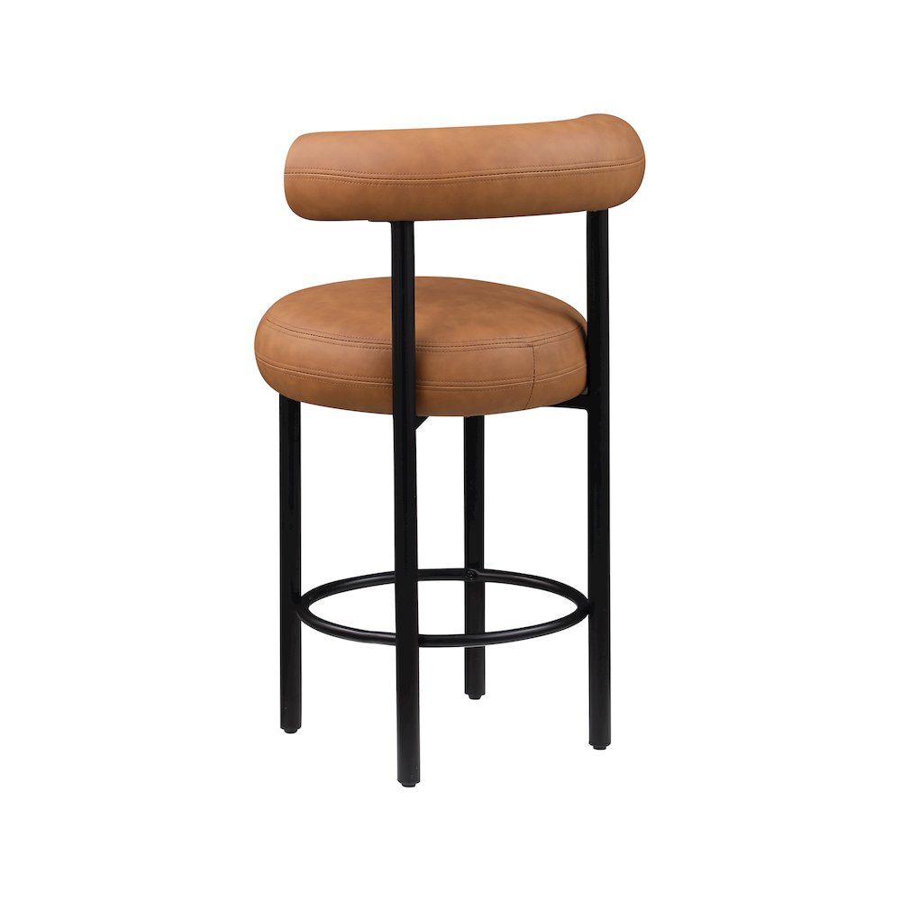 Bordeaux Cognac Vegan Leather Counter Stool, Set of 2