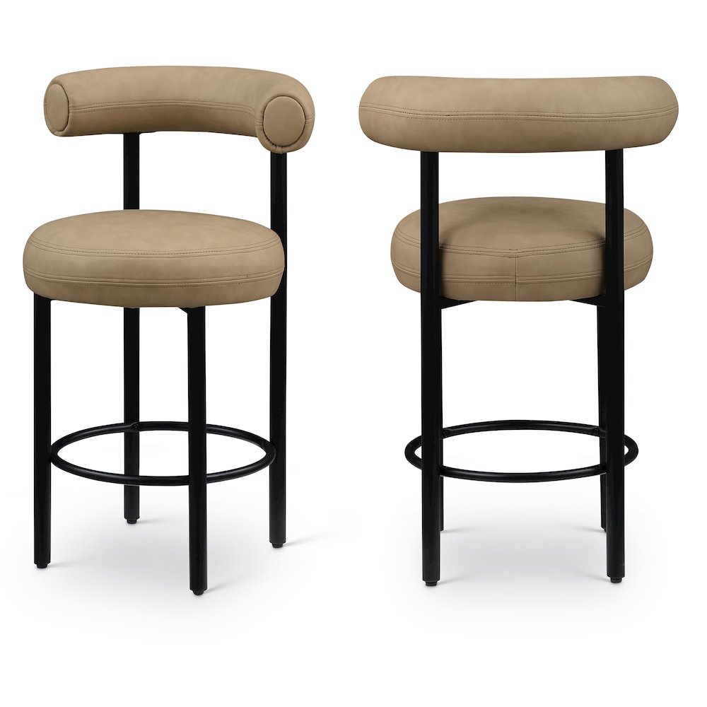 Bordeaux Tan Vegan Leather Counter Stool, Set of 2