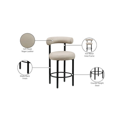 Bordeaux Taupe Vegan Leather Counter Stool, Set of 2