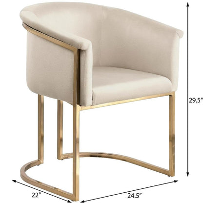 Dining Chair Brushed Brass with Cream Velvet Upholstery and Contemporary Design