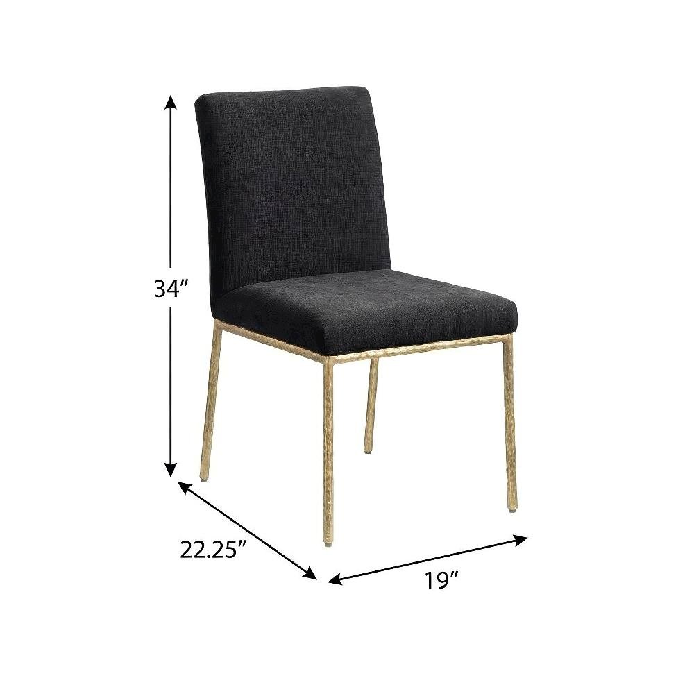 Black Chenille Upholstered Dining Side Chair Set of 2 with Contemporary Design