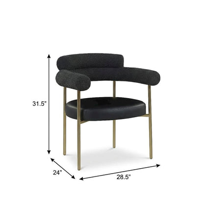 Brushed Brass Dining Chairs Set of 2 with Vegan Leather and Boucle Fabric
