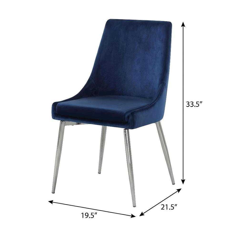 Chrome Dining Chairs Set of 2 with Navy Velvet Upholstery